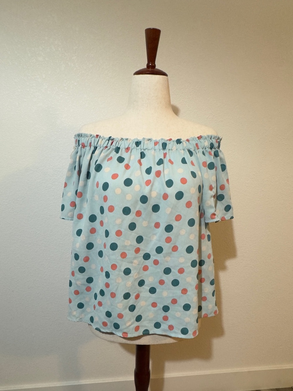 Sun n Moon Light Blue Off-Shoulder Polka Dot Tunic